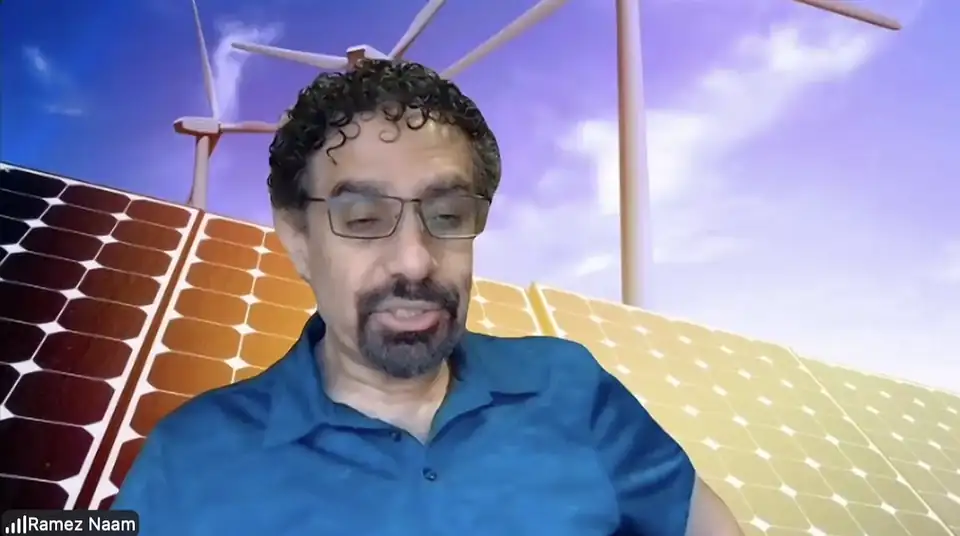 Ramez Naam speaking with Aligned on a video call
